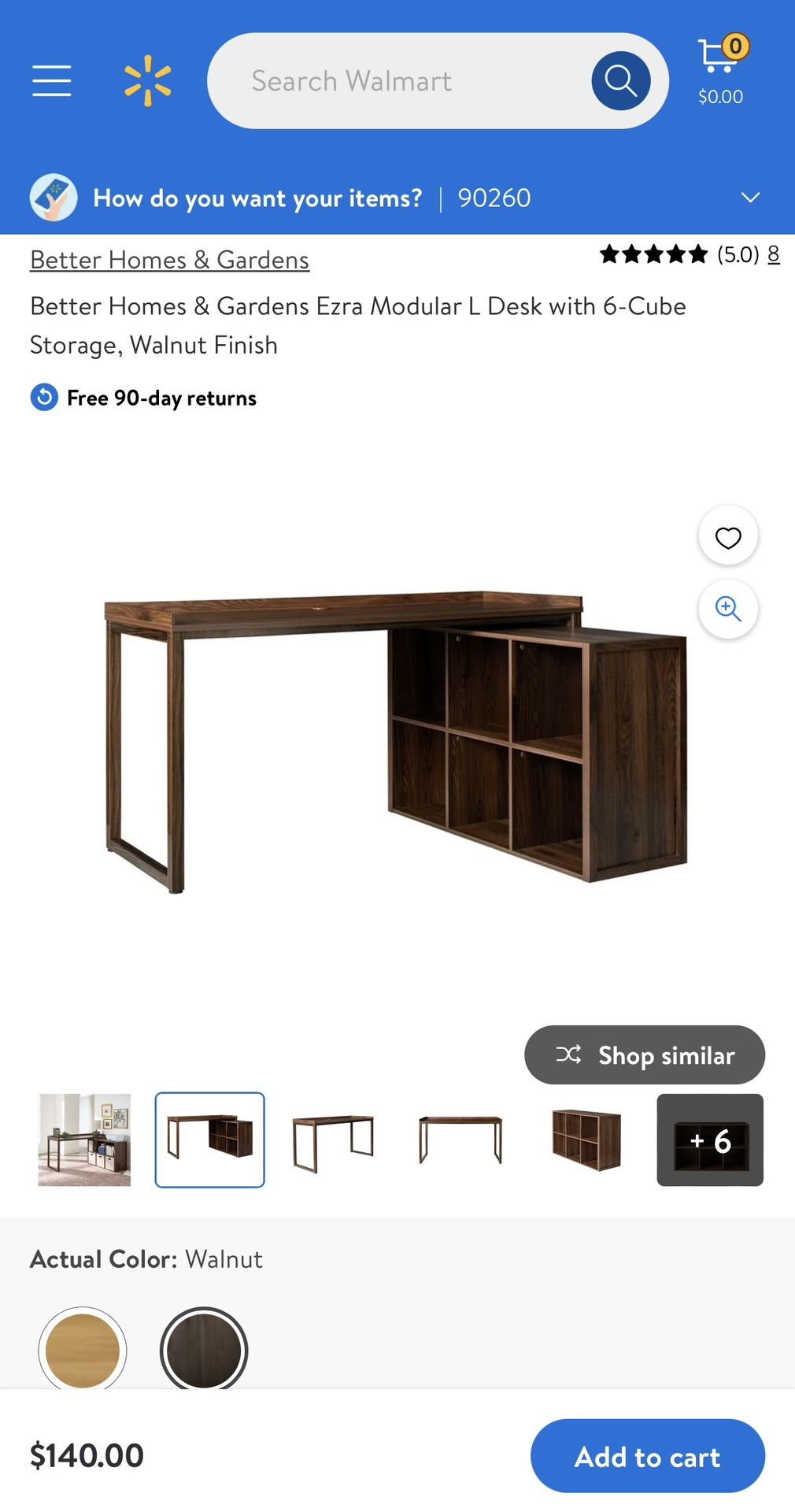 Better Homes & Gardens Ezra Modular L Desk with 6-Cube Storage, Walnut Finish