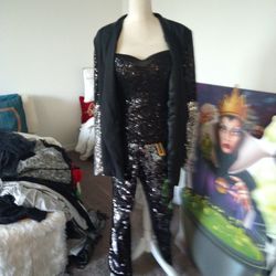 3 piece blk/silver sparkly pants.. corset.. jacket