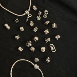 Pandora Moments Sterling Silver 7.5 Inch Snake Chain Charm Bracelets And Charms 