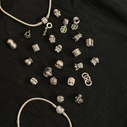 Pandora Moments Sterling Silver 7.5 Inch Snake Chain Charm Bracelets And Charms 