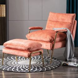 Modern Accent Recliner with Ottoman, Linen Fabric Armchair with Adjustable Backrest, Single Sofa Chair for Living Room Bedroom