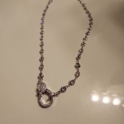 Sterling Silver Becklace With Diamond Beads