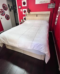 Full Size Upholstered Storage Bed with Bookcase Headboard – $125 OBO