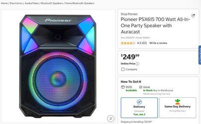 Pioneer PSX615 700 Watt All-In-One Party Speaker with Auracast