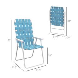 Set of 2 Folding Patio Chairs – Blue Outdoor Lawn & Beach Chairs