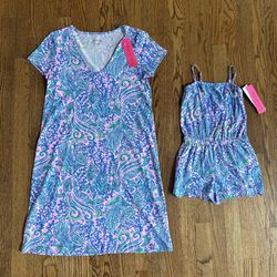 NWT Lilly Pulitzer Mom Dress and Mini Daughter Matching Romper Lilac Rose Mermaid