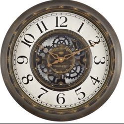 Large Gear Wall Clock Analog Lightweight Plastic Frame Aged Bronze Finish 15.5"
