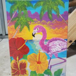 18x24 Inch Canvas Tropical Coastal Flamingo Wall Decor Art Painting 