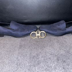 Salvatore Ferragamo Mens Sz13 Navy Fabric Loafers (leather sole and lining). Condition is Pre-owned. With free belt buckle As-Is