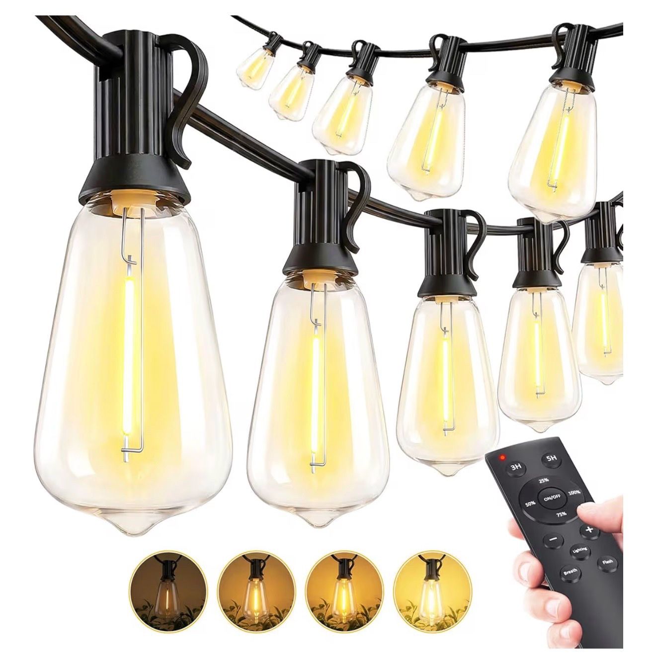String Led Patio Lights, 65Ft 20M Outside Waterproof Light with Remote Dimmable ST38 Shatterproof Bulb Connectable Hanging Outdoor Electric Lighting f
