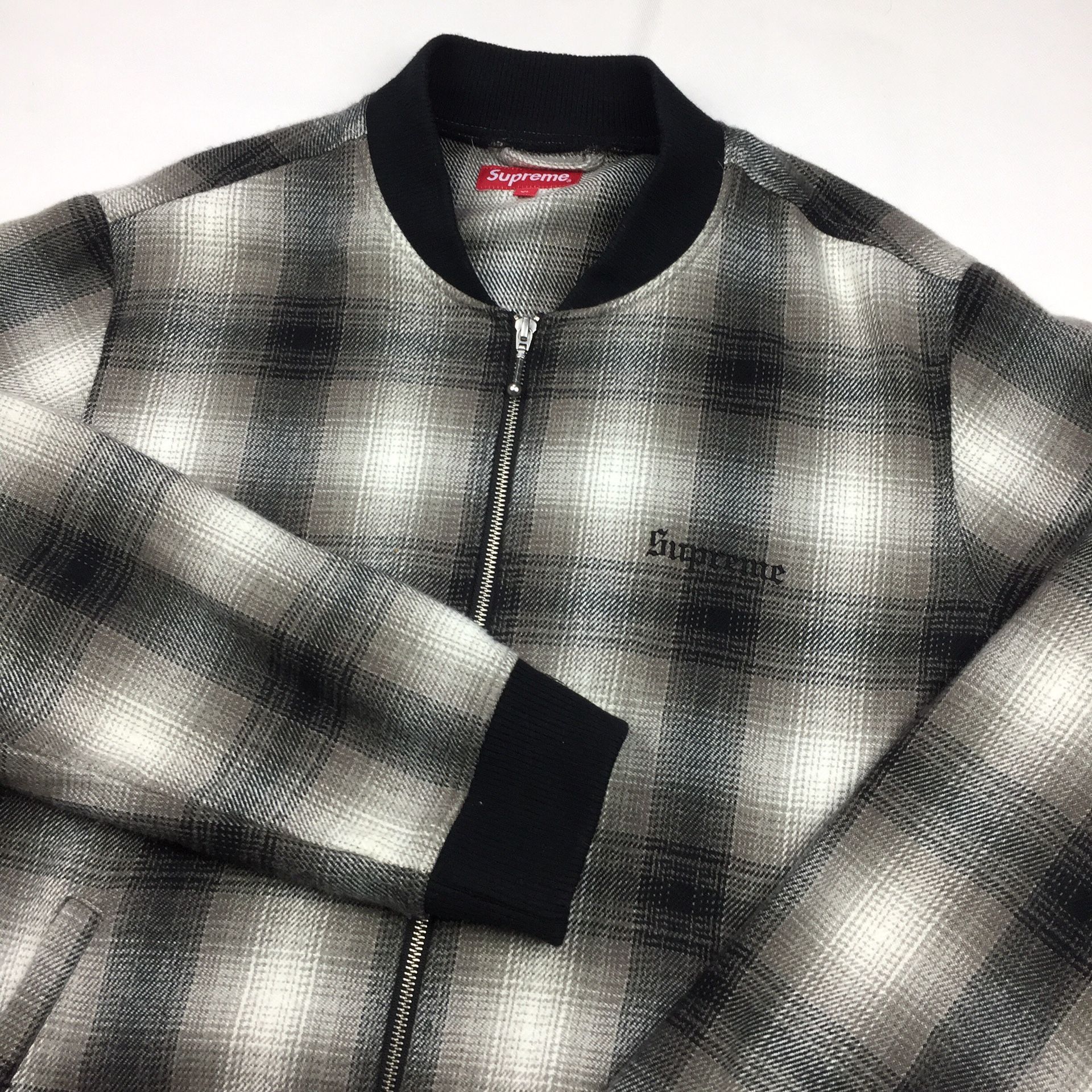 SUPREME Shadow Plaid Bomber Jacket Grey Size Large