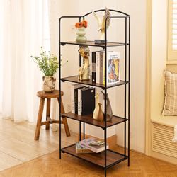 No Assembly Folding Bookshelf for Living Room, 4 Tier Black Collapsible Book Shelf for Home Office, Portable Bookcase Storage Organizer
