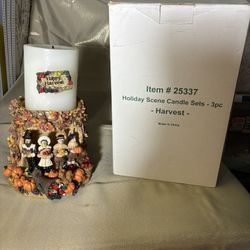 1996 Vintage Harvest Thanksgiving Candle Set – Pilgrims & Fall Decor