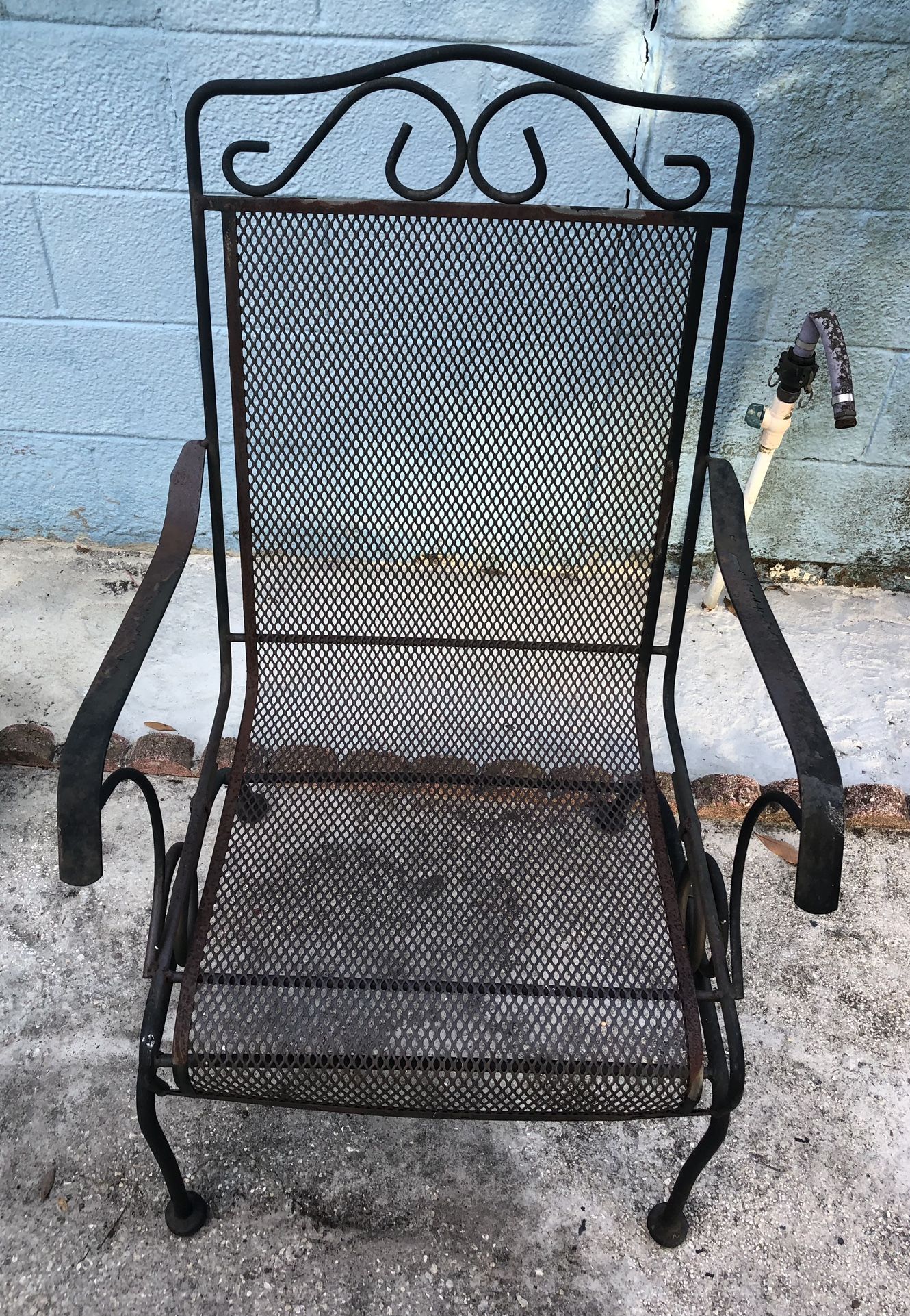 Heavy Wrought Iron Coil Spring Rock Patio Chair