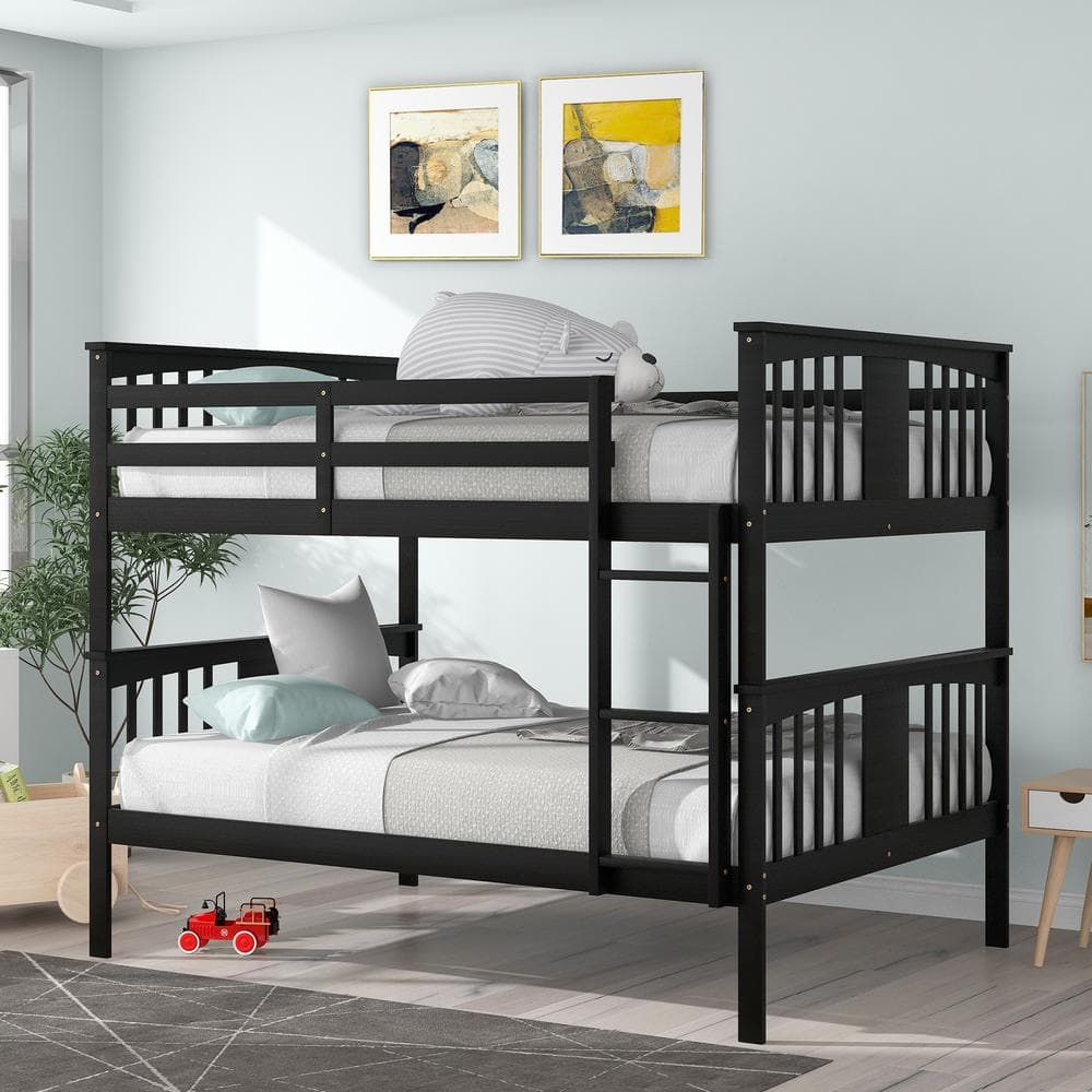 SALESUMO Espresso Full-over-Full Bunk Bed with Ladder