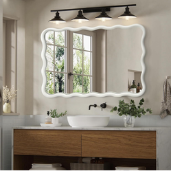 Wavy White wood mirror