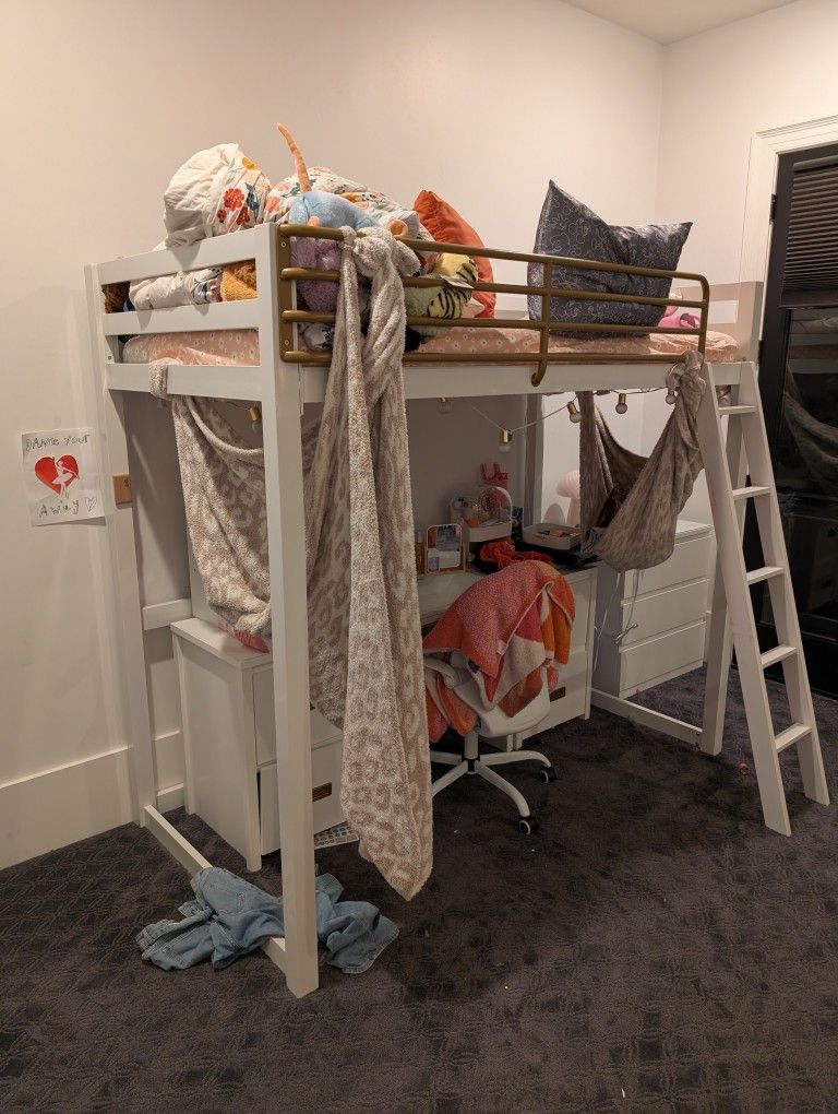 Metal Loft Bed, Bed And Ladder Only (Desk Not Included)