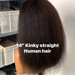 14” Kinky Straight  13x4 Lace Lace Human Hair Wig