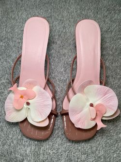 Pink Floral Slip-On Heeled Sandals Women’s size 40