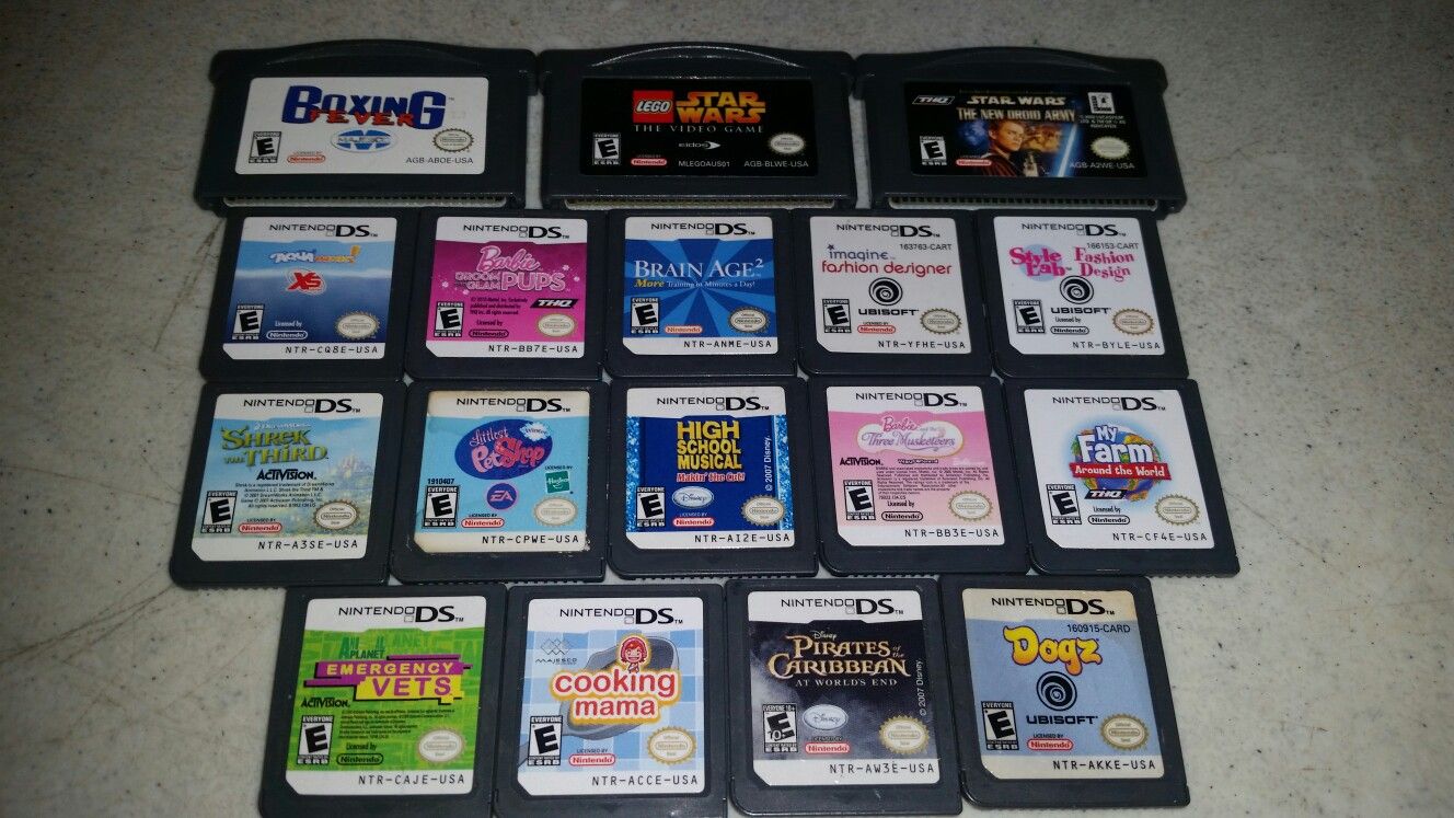 (17) Nintendo DS GBA Barbie Disney kids fun Game Cartridge Lot