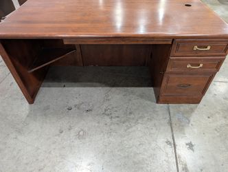 Sturdy Traditional Wood Office Desk with Storage - Reddish-Brown Finish