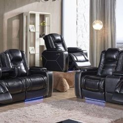 Black Leather Air Power Sofa Loveseat 2-PC Set OfferUp Special 