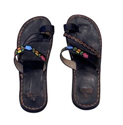 Handcrafted Floral Leather Sandals Size 8.5