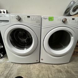 WHITE WHIRLPOOL FRONT LOAD GAS DRYER AND WASHER