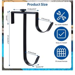 WIOR 4PCS Adjustable Pool Pole Hangers, Metal Fence Hooks Pool Tool Holder for Telescopic Poles Skimmers Vacuum Hose Nets Brushes Swimming Pool Access