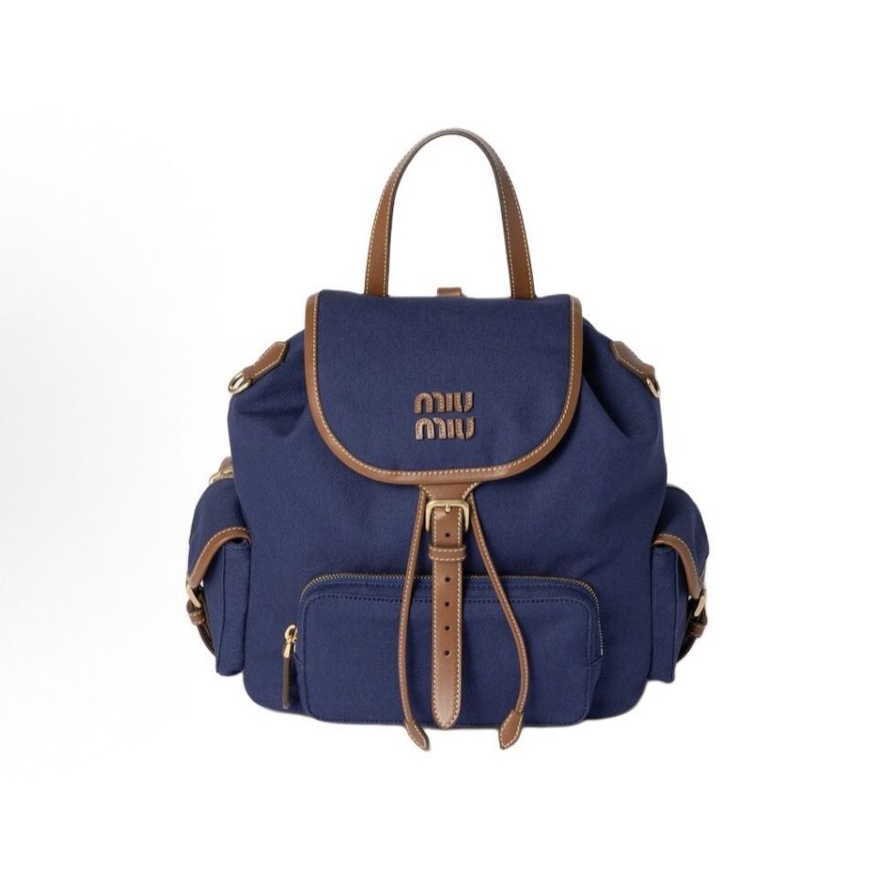 MIU MIU MIU Letter Logo Gold Hardware Cornflower Blue Brandy(49)63