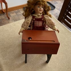 Porcelain Doll And Desk 