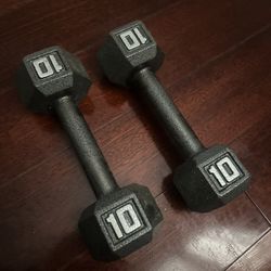 Pair of 10 lb cast hex dumbbells