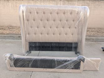 Tufted Upholstered Bed Frame with Headboard Queen