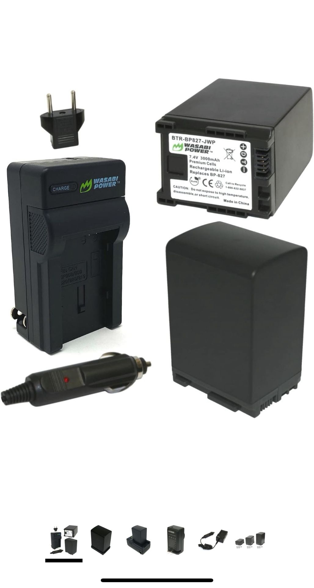 Wasabi Power Battery (2-Pack) and Charger for Canon BP-827 and Canon VIXIA HF20, HF21, HF200, HF G10, G20, M30, M31, M32, M40, M41, M300, M400, S10, S