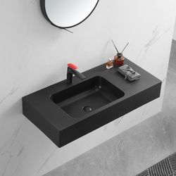 SERENE VALLEY (Brand Rating: 4.6/5) 40 in. Wall-Mount Install or On Countertop Bathroom Sink with Single Faucet Hole in Matte Black