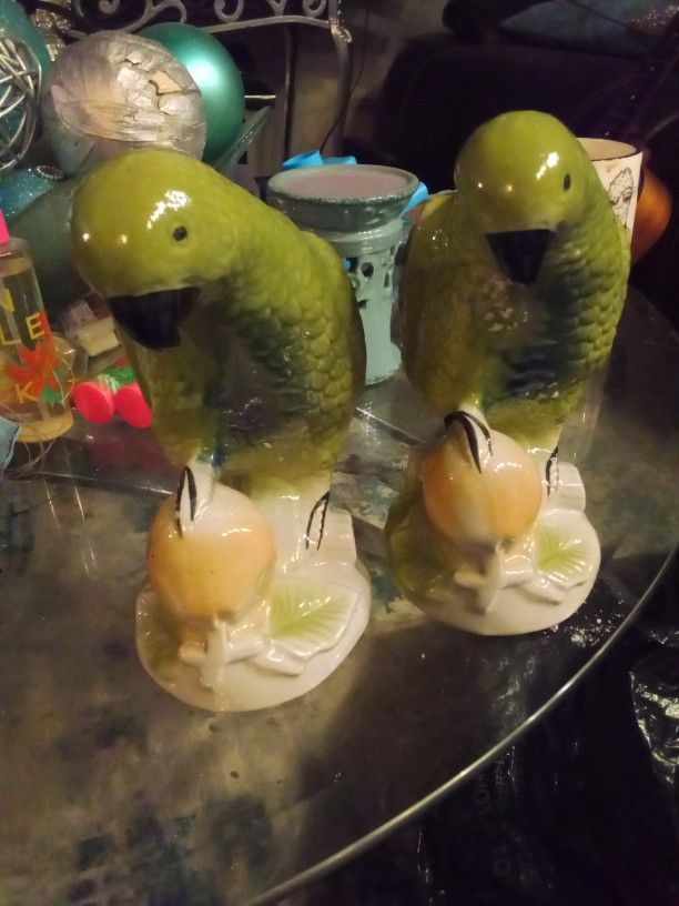 2 Glass Parrots,$20 For Pair,Made In Brazil