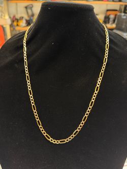 14K Two Tone Yellow/White Gold Diamond Cut Figaro Link Chain