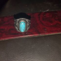 Large Unisex Ring Real Heavy Silver And Real Turquoise Beautiful Ring  