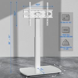 TV Floor Stand with Swivel Mount, Universal for 32-65 Inch LCD LED Flat Screens, White Height Adjustable Space Saving Corner TV Stand