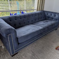 Blue Velvet Chesterfield Couch