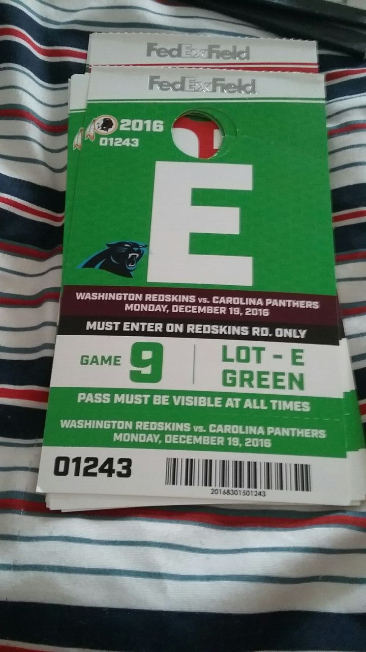 Redskins Panthers Parking Pass