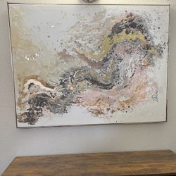 Large Framed Abstract Wall Art Blush Pink Gold Neutral Decor