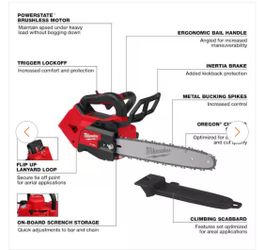Milwaukee M18 FUEL 14 in. Top Handle 18V Lithium-lon Brushless Cordless Chainsaw with 14 in. Top Handle Chainsaw Chain
