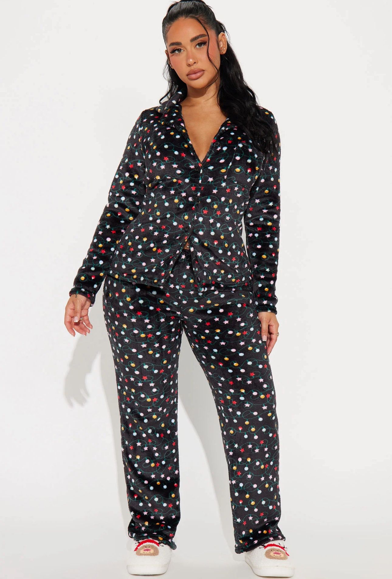 Fashion Nova Christmas Lightbulb Fleece Pjs Medium