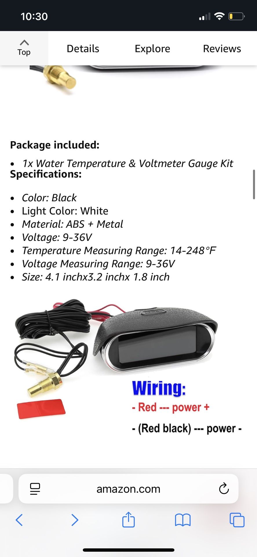 2-in-1 Water Temperature & Voltage Gauge Kit for Car, Boat, Truck , Motorcycle