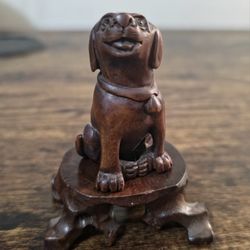 Antique Hand Carved Sitting Dog Netsuke. 