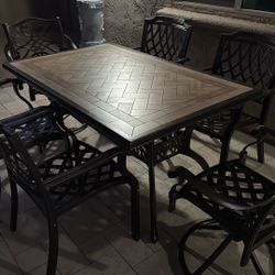 Mosaic 6 Seater Table With Two Iron Swivel Chairs And 4 Chairs