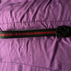 Gucci Leather & Silver Black Metal GG Buckle Belt