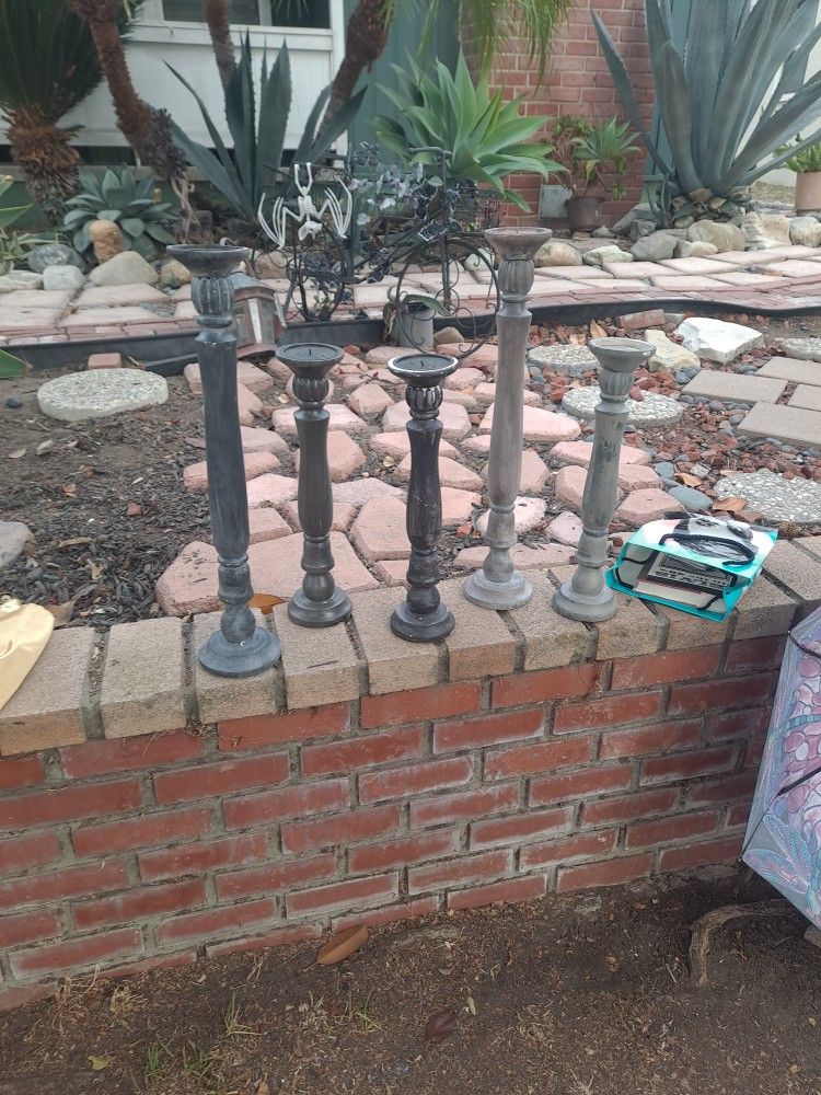 Pottery BARN HAND PAINTED farmhouse Rustic CANDLE pillars