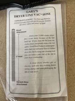 DRYER LINT VAC™ HOSE /  3 Foot Long / NEW  $6.00